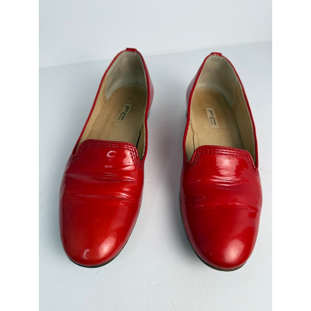 Paul Green Red Patent Leather Studded Heel Loafers Munchen Slip On Flats Size 8
